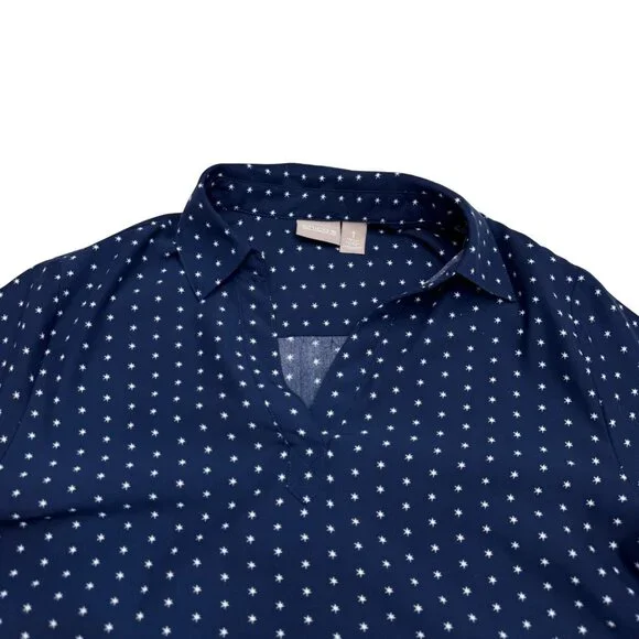 Chico's Women's Navy Blue Collared LS Blouse Top Star Print, Size 1 (US M) - Picture 3 of 7